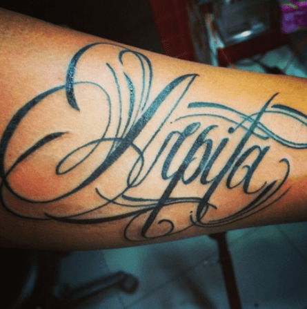 Aayush Sharma tatto On his left forarm His wife name : Arpita-Tattoo